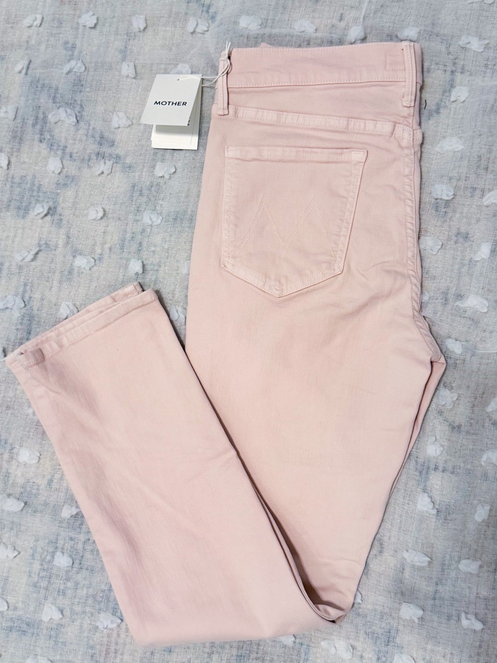 NWT! MOTHER Dazzler Date Night Peach Pink Denim pants sz 31